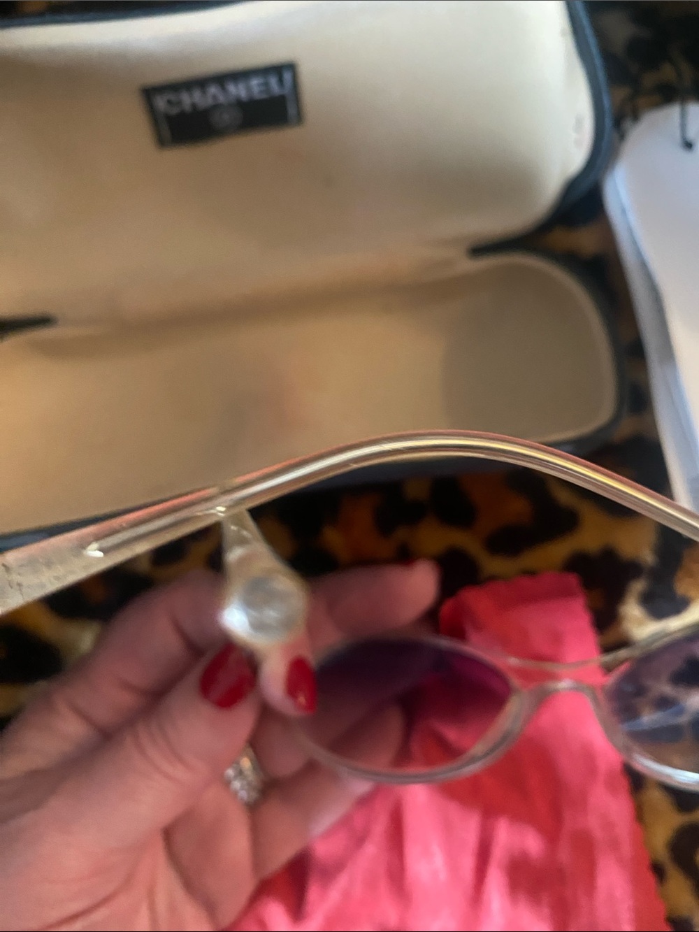 CHANEL Clear Frame Women's Sunglasses with Red Cleaning Cloth - Picture 3 of 4